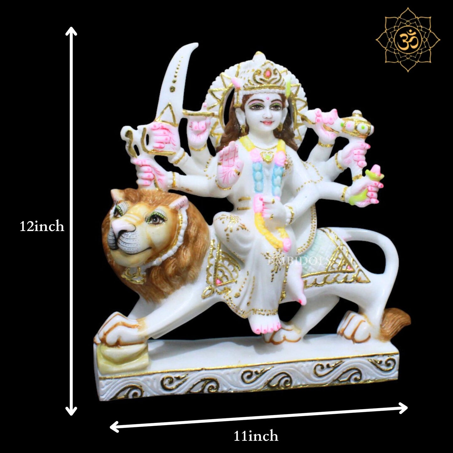 1feet Marble Durga Murti for Home Mandirs in pure White Marble