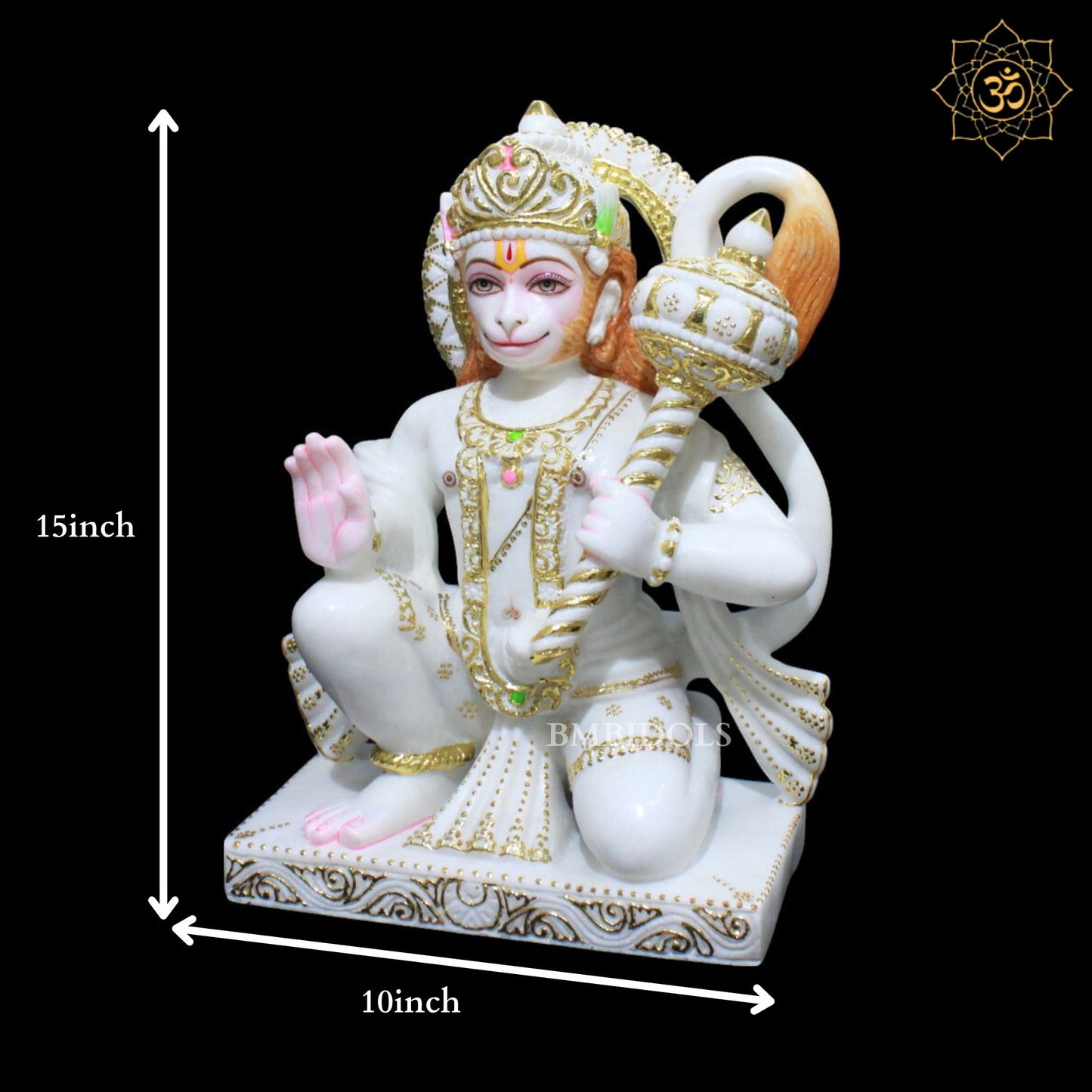 Marble Hanuman Murti for Homes and Temples in 15inches Makrana Marble
