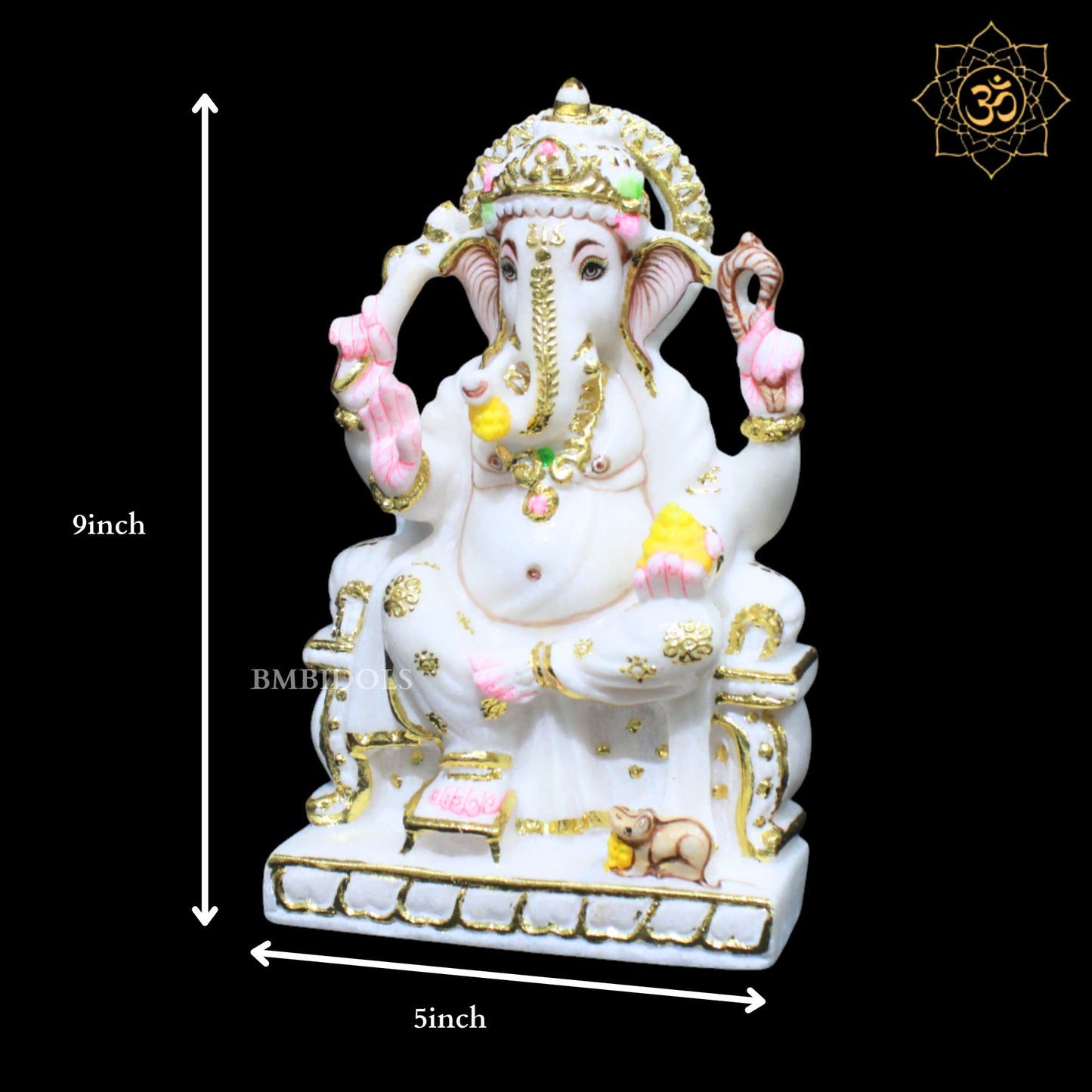 9inches Ganesh Bhagwan Marble Murti for Home Mandirs