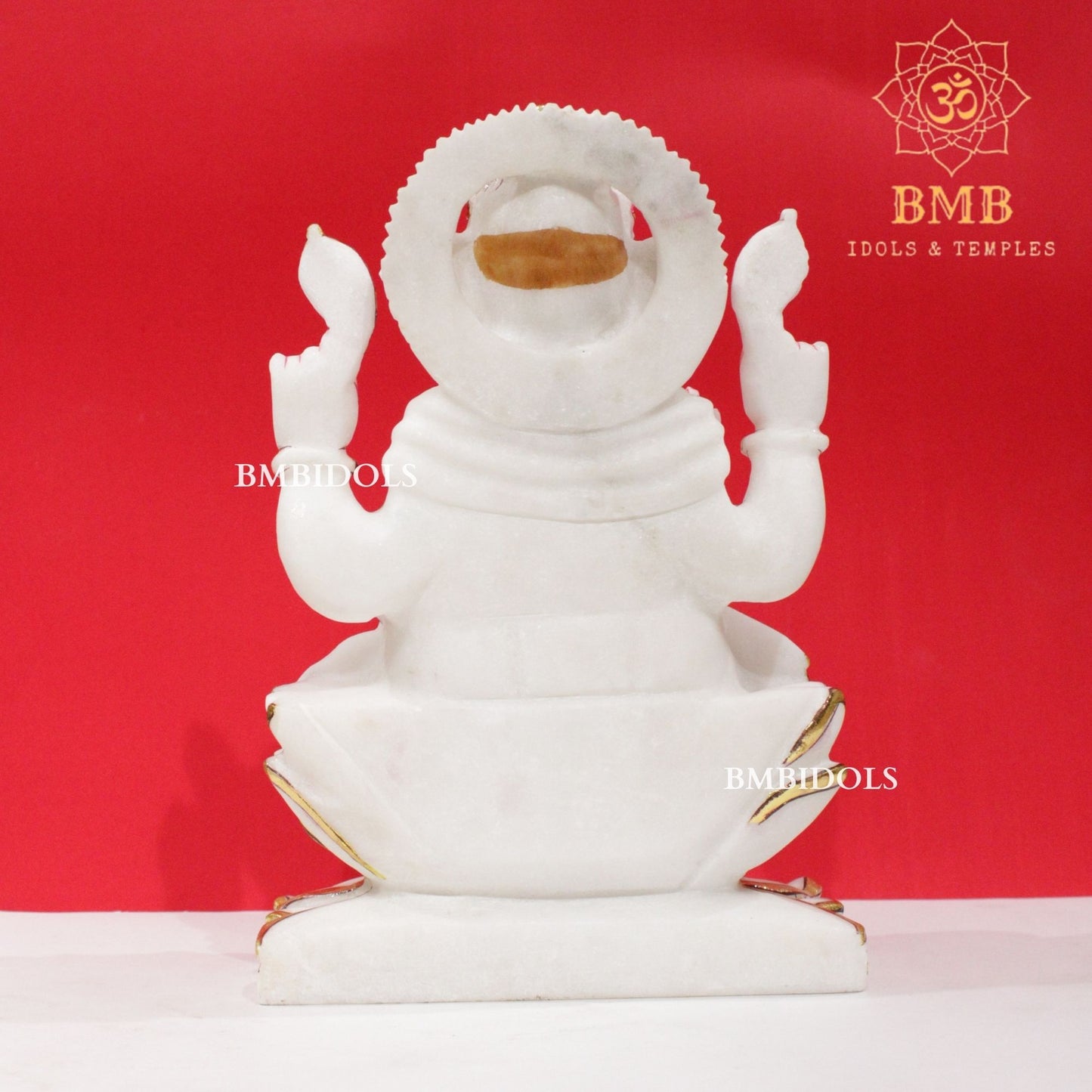 Marble Ganesh Idol in Makrana Marble in 12inches sitting on Lotus