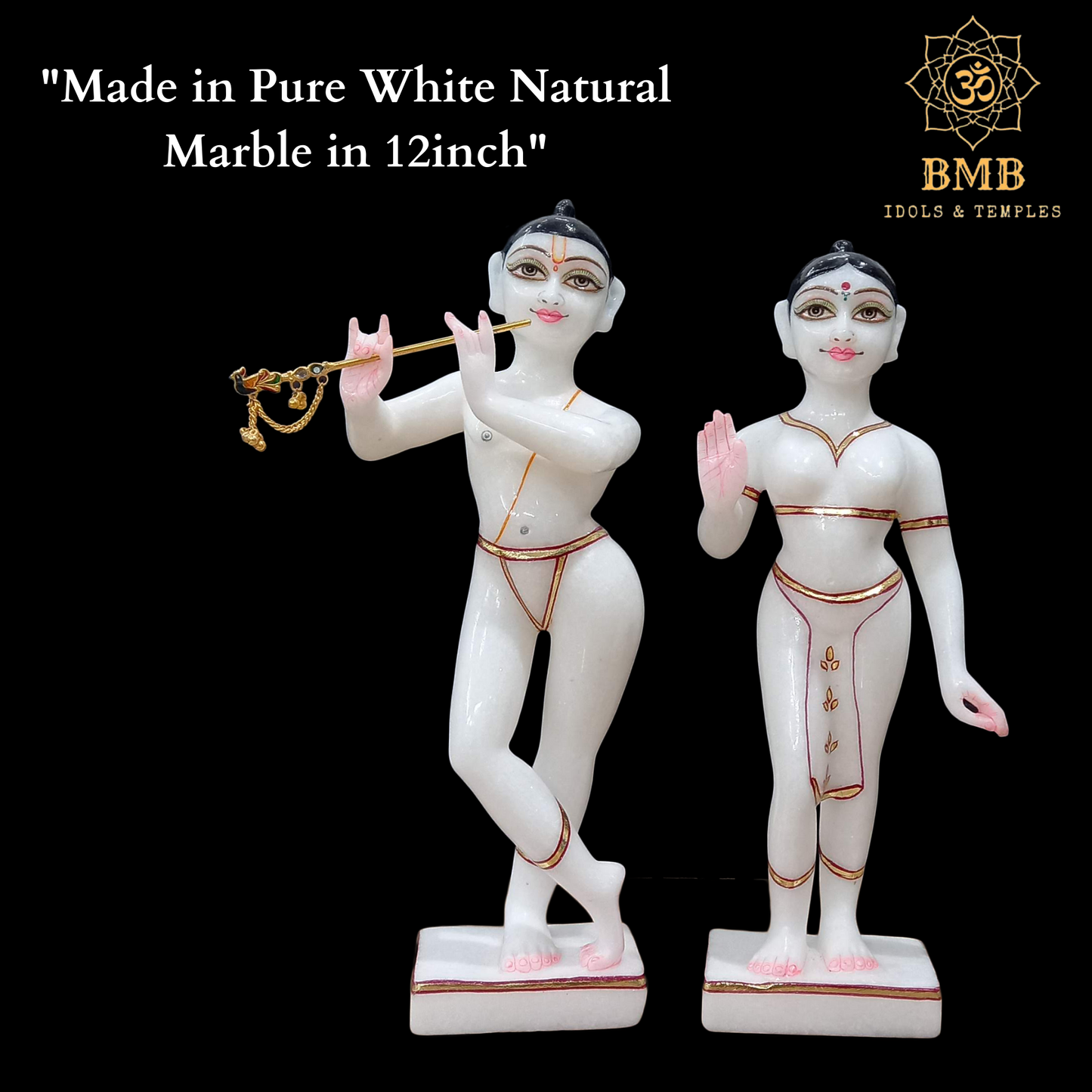 Marble Iskcon Radha Krishna Statue in 12inches in Iskcon Style