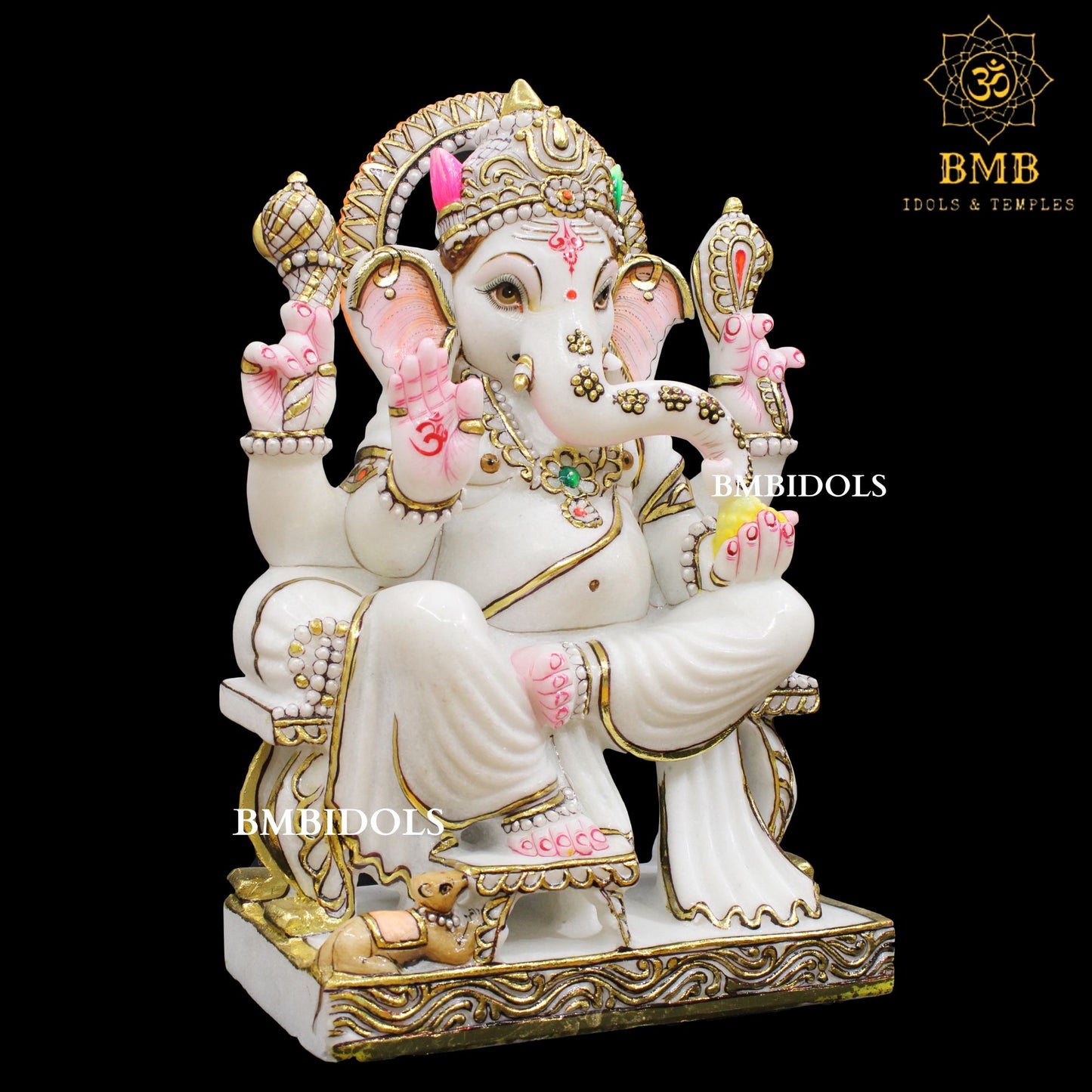 Ganesh Marble Statue made in natural white Makrana Marble in 18inches