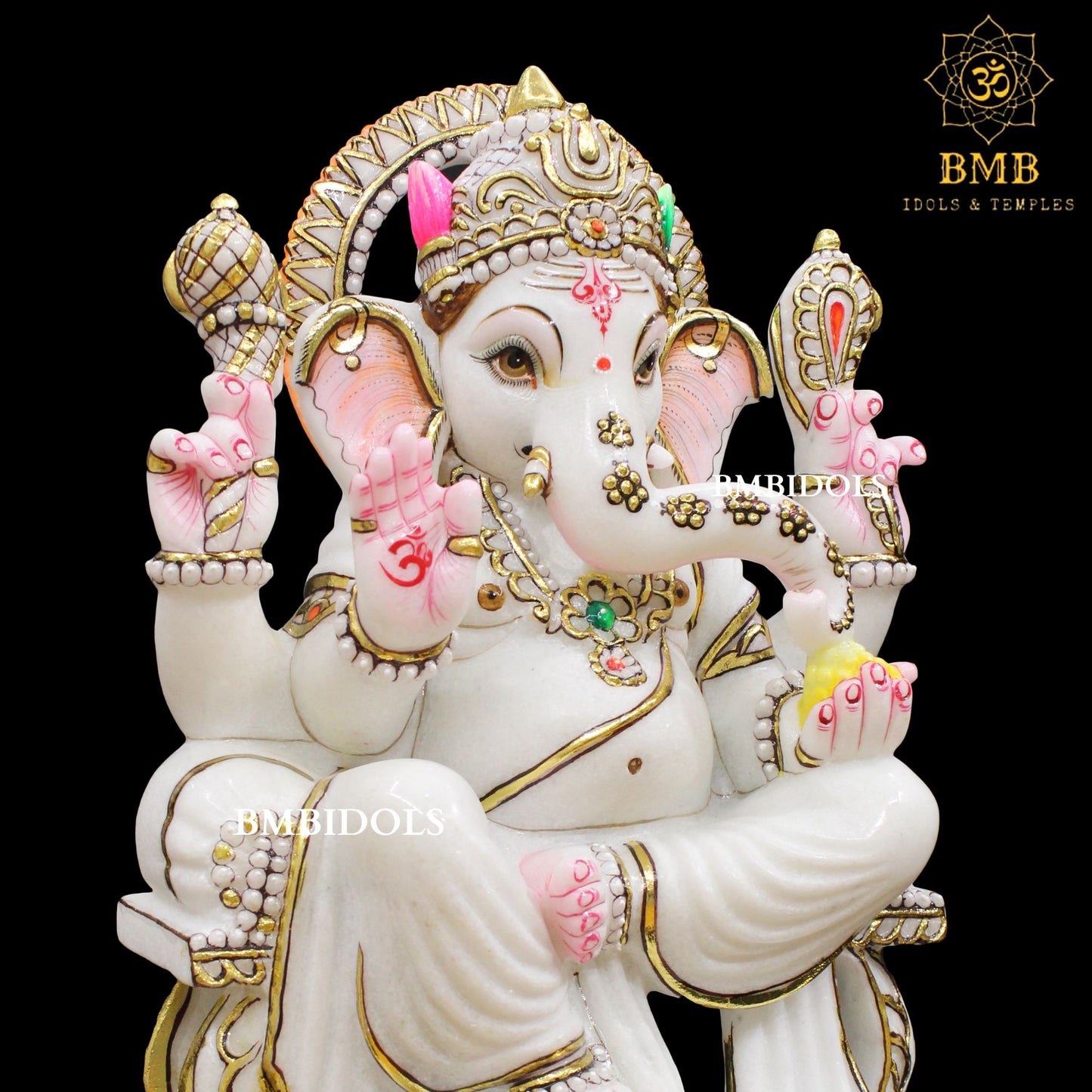 Ganesh Marble Statue made in natural white Makrana Marble in 18inches