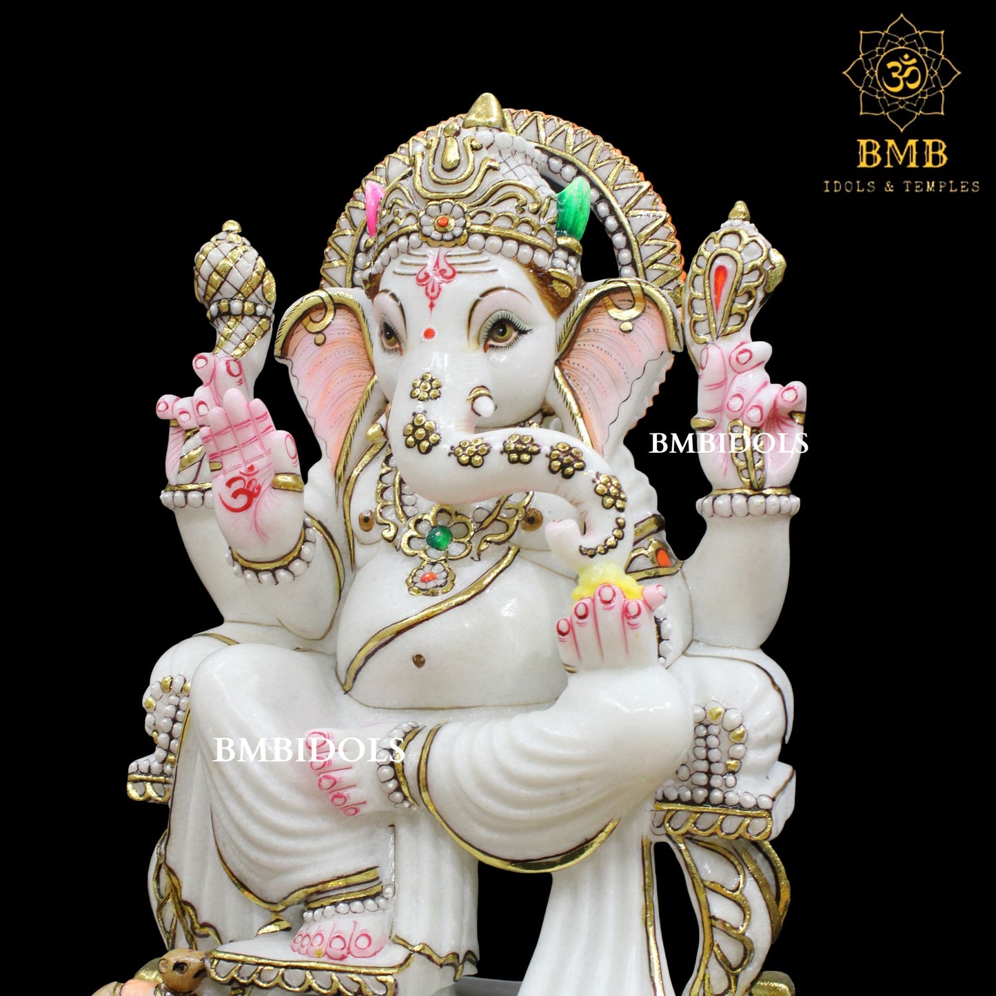 Ganesh Marble Statue made in natural white Makrana Marble in 18inches