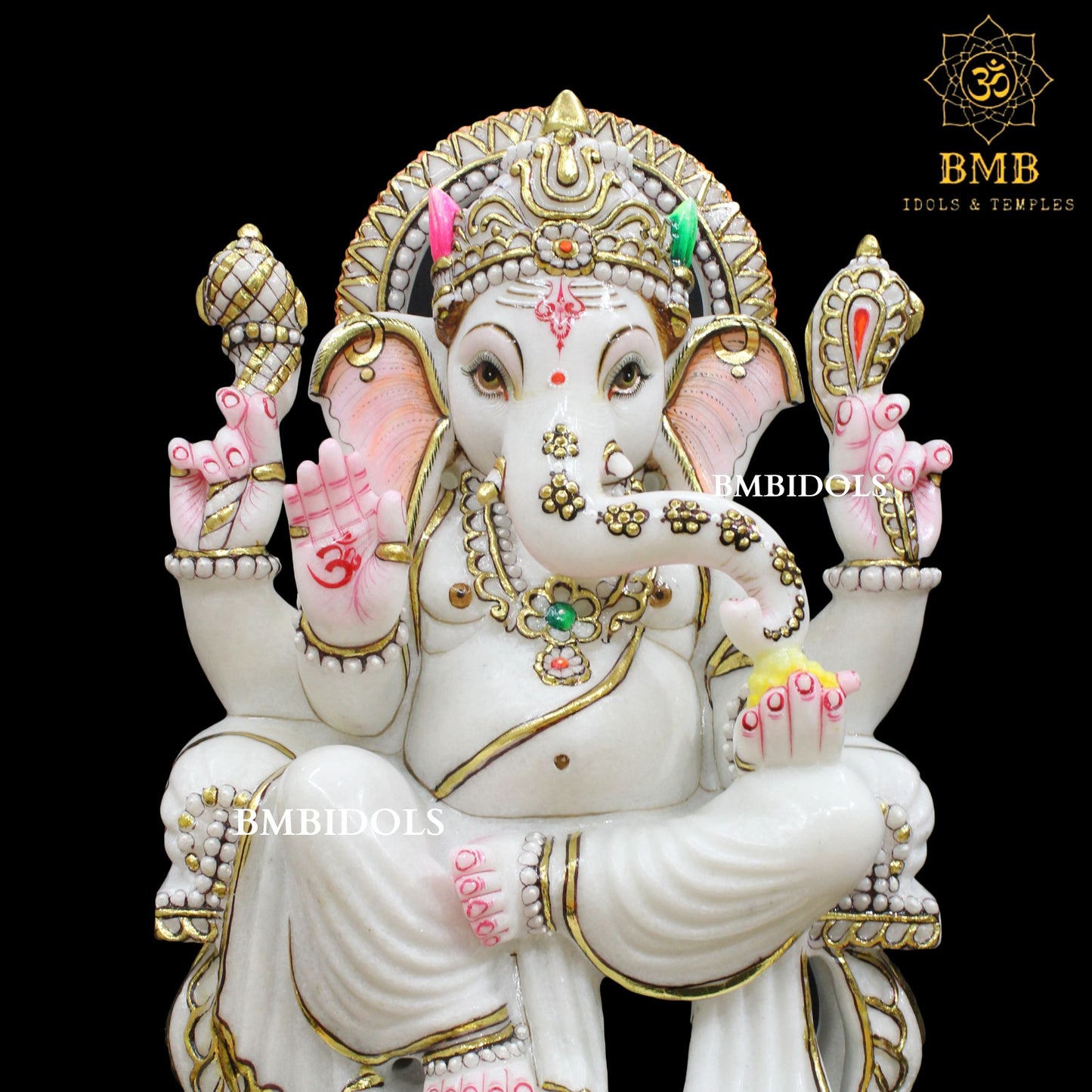 Ganesh Marble Statue made in natural white Makrana Marble in 18inches