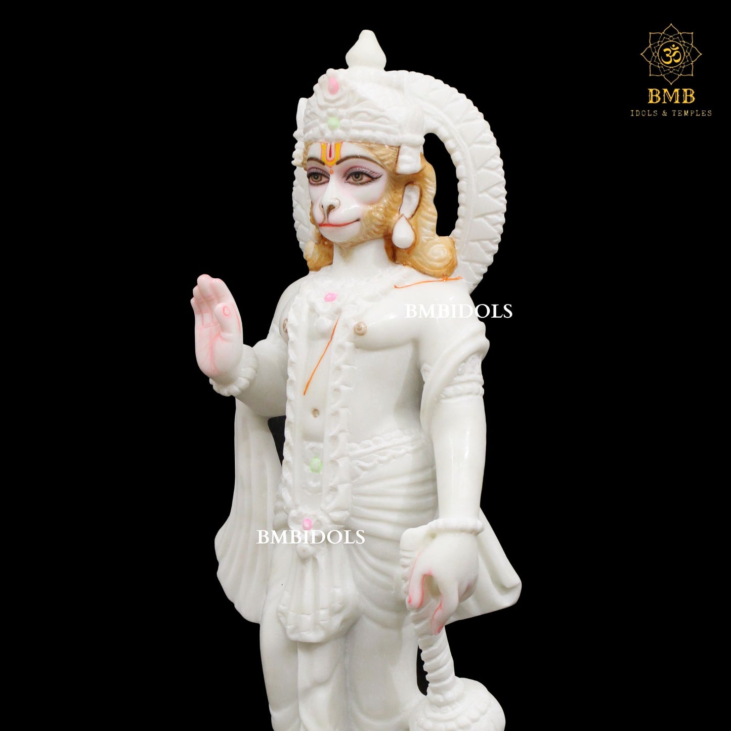 Ashirwad Marble Hanuman Statue in Standing Posture in Makrana Marble 15inches