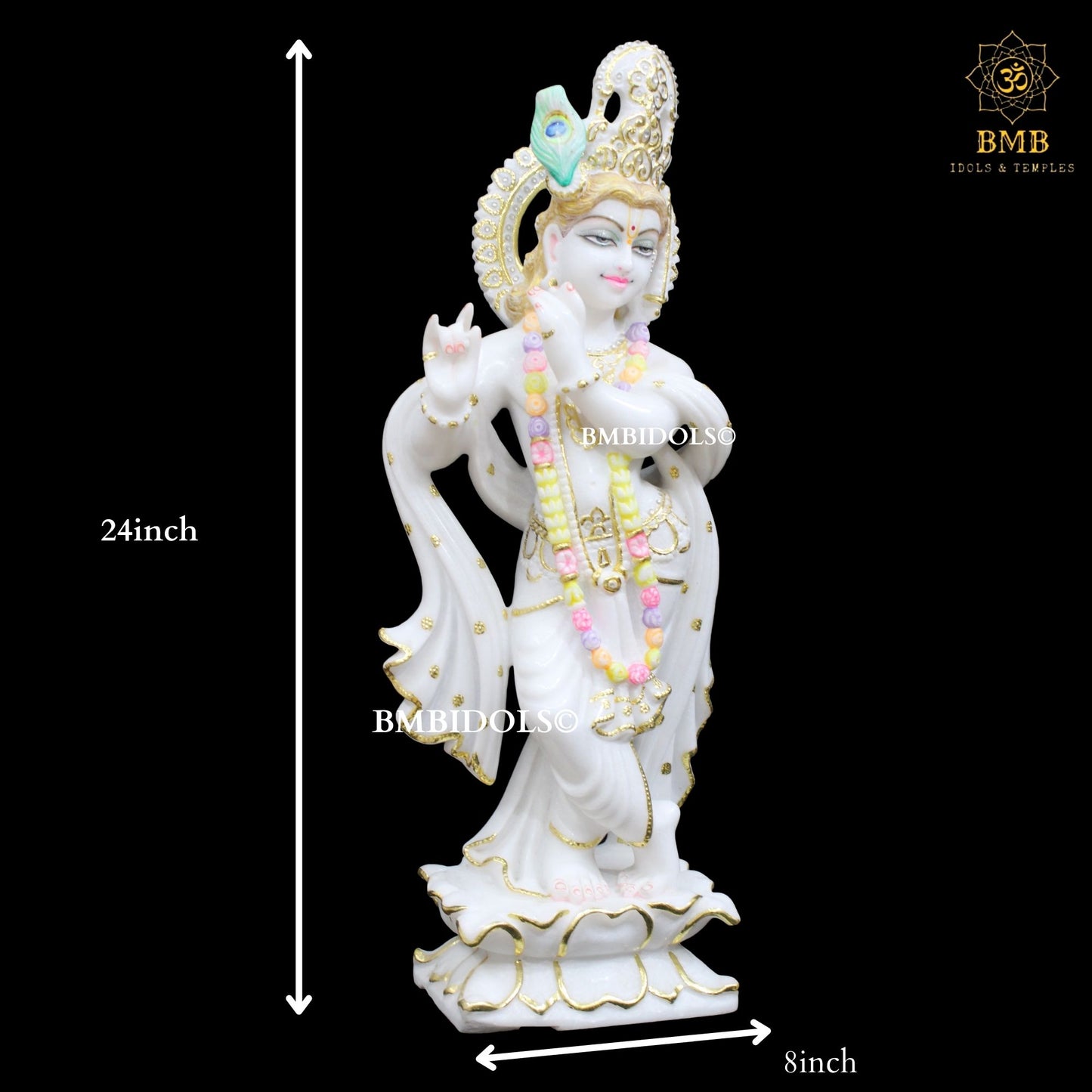 Marble Krishna Murti made in Makrana Marble in 24inches (2feet)