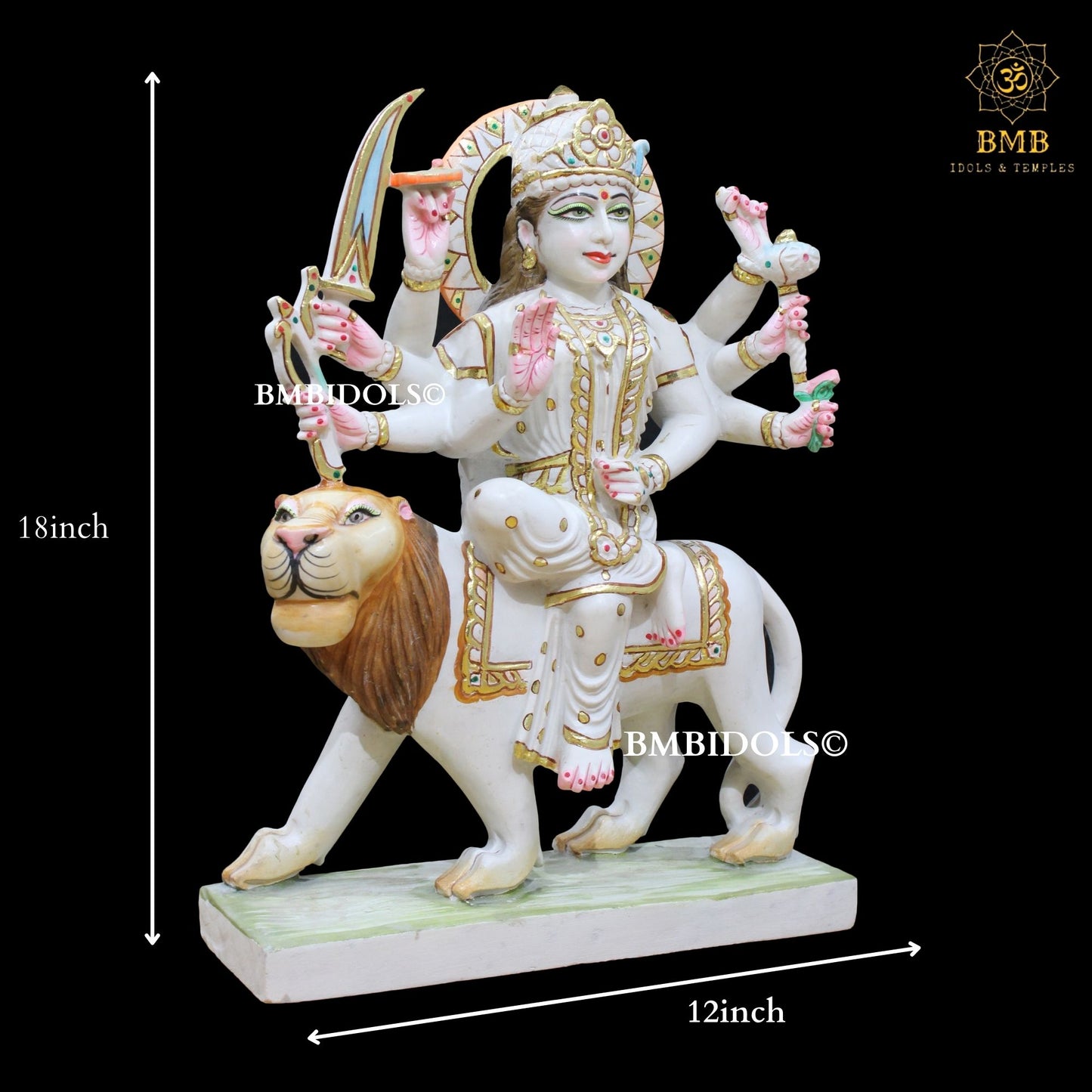 Marble Durga Mata Statue in 18inches for Homes & Temples