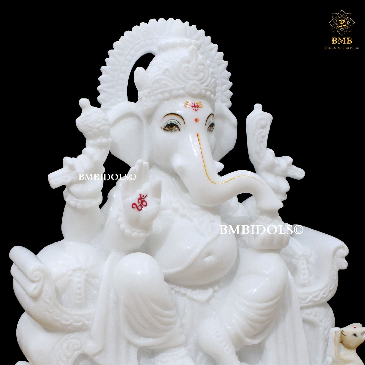 White Marble Ganesh Murti in 15inches for Homes & Temples