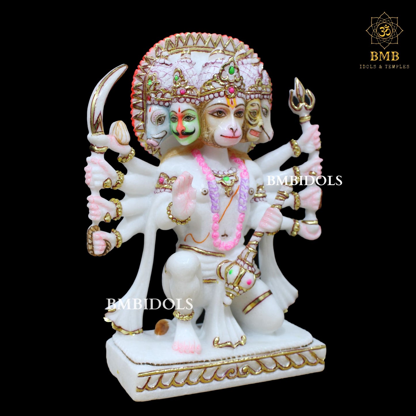 Marble Panchmukhi Hanuman Murti in 12inches for Homes and Temples