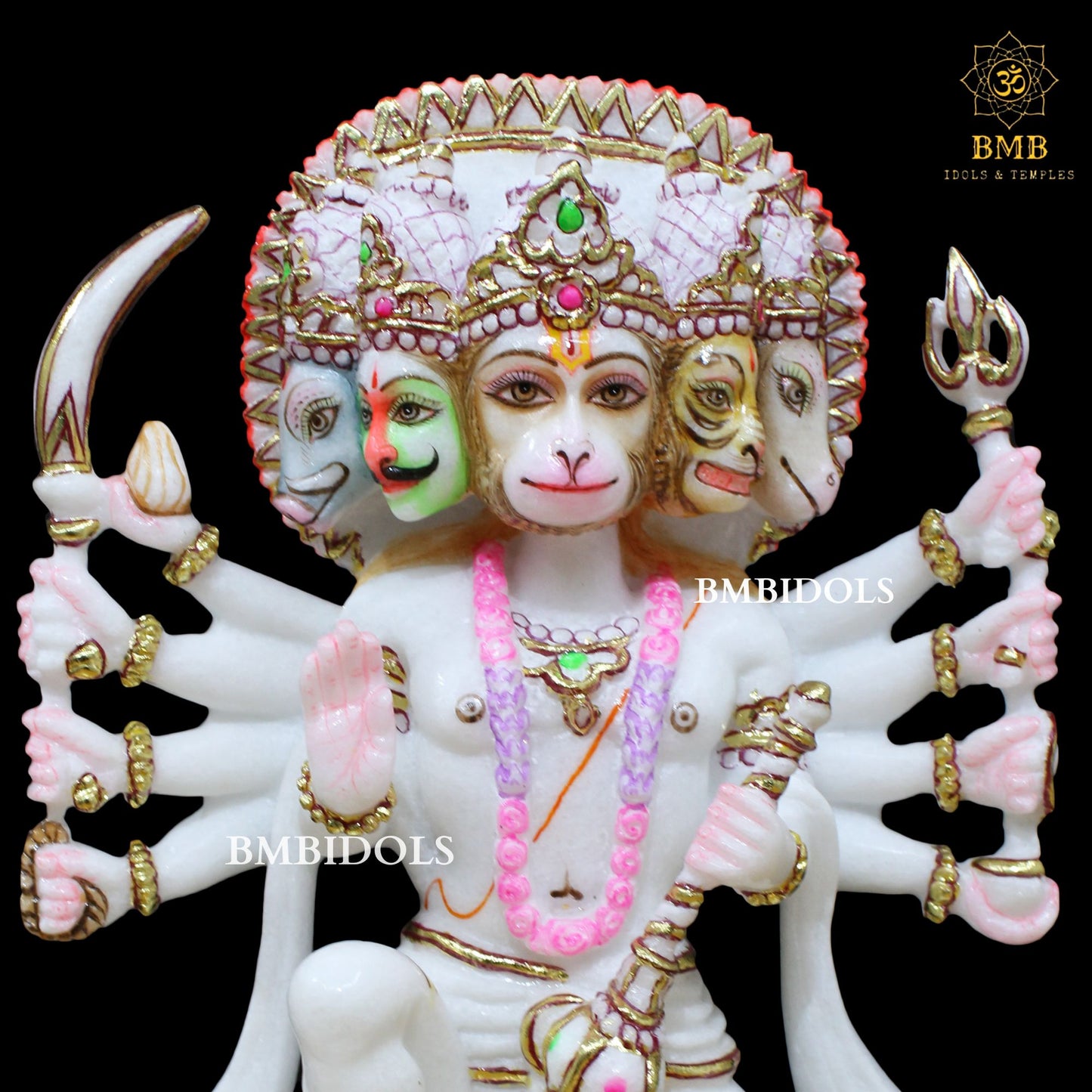 Marble Panchmukhi Hanuman Murti in 12inches for Homes and Temples