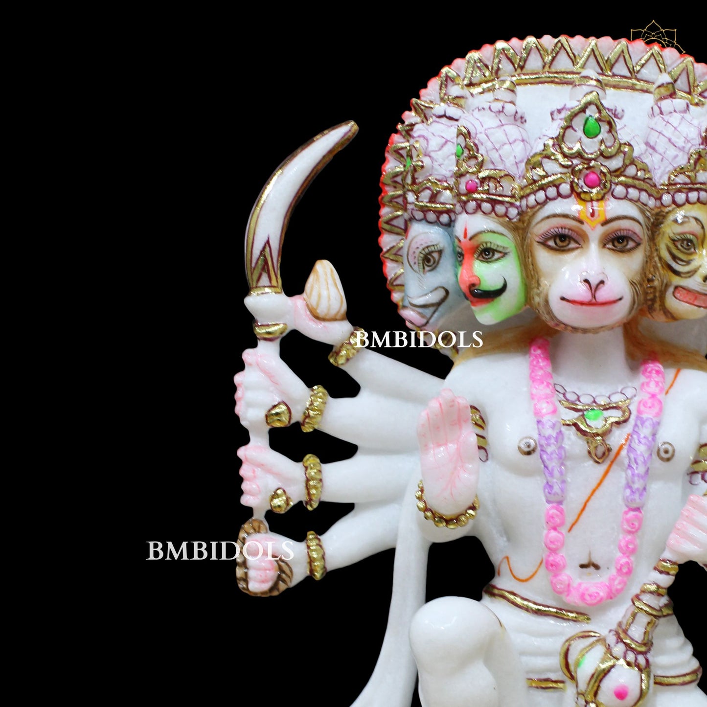 Marble Panchmukhi Hanuman Murti in 12inches for Homes and Temples
