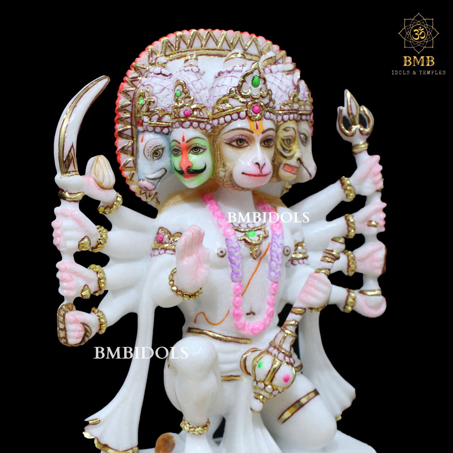 Marble Panchmukhi Hanuman Murti in 12inches for Homes and Temples