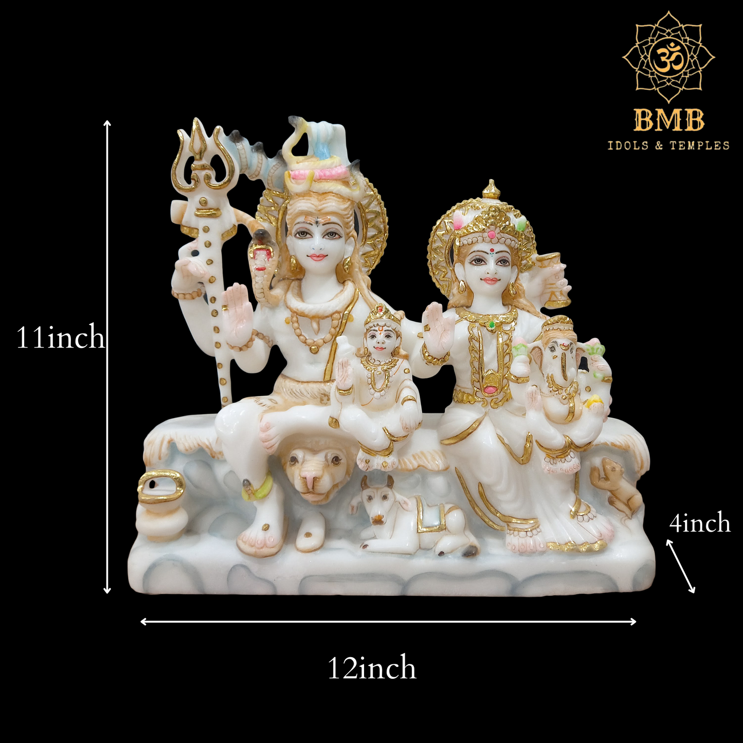 Marble Shiv Parivar Statue made in 11 inches with Ganesh ji and Murugan Ji sitting