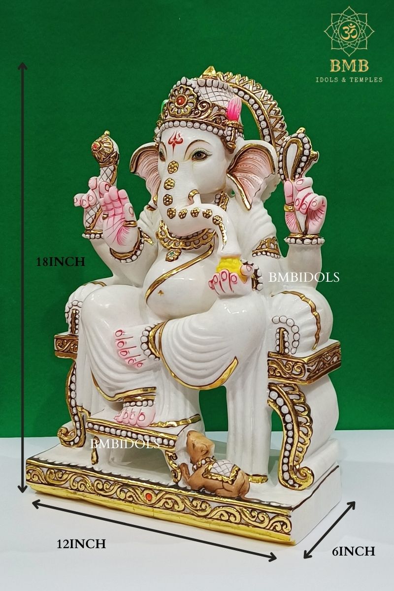 Marble Ganesh Statue made in Makrana Marble in 18inches