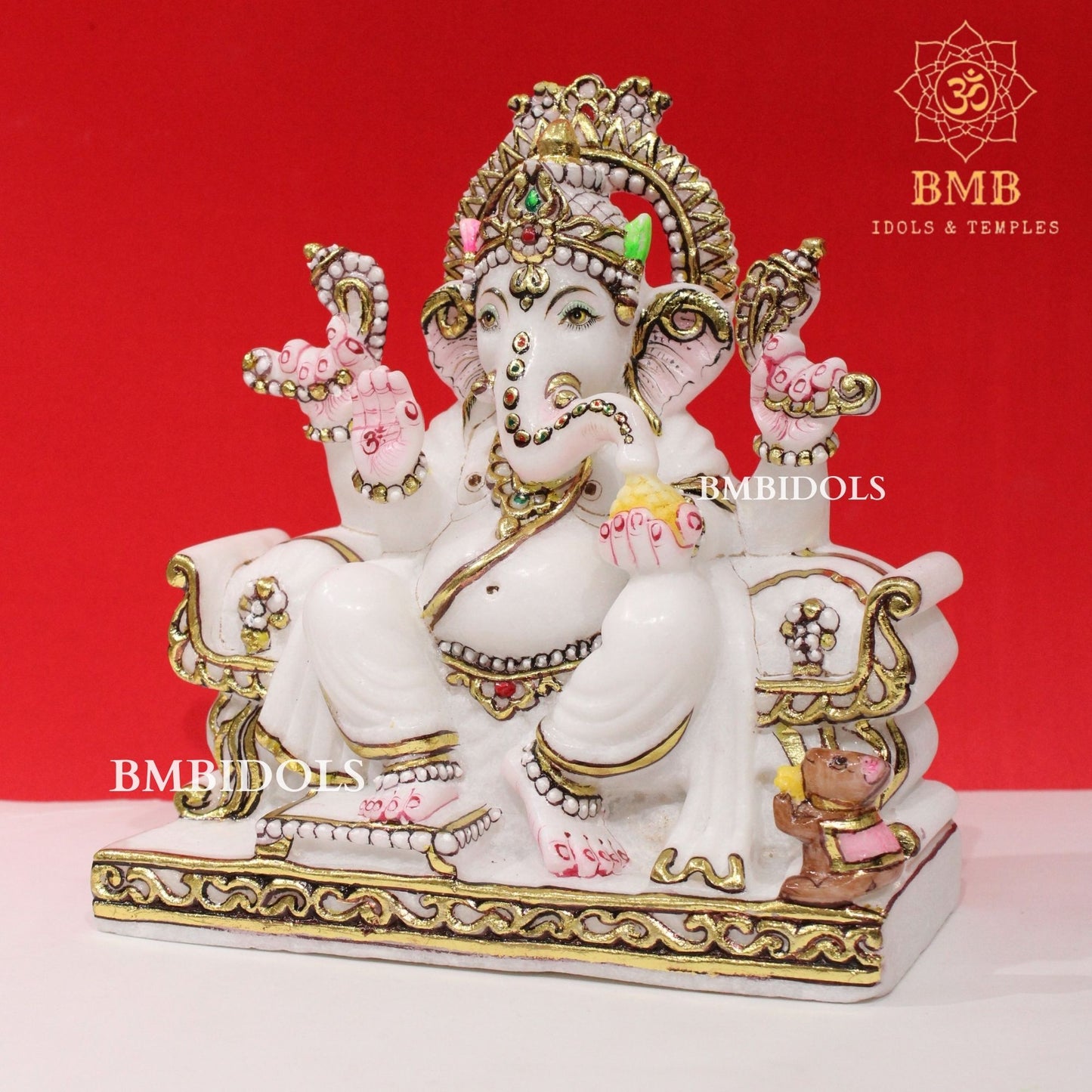 Marble Ganesh Murti sitting on Chowki made in Makrana Marble