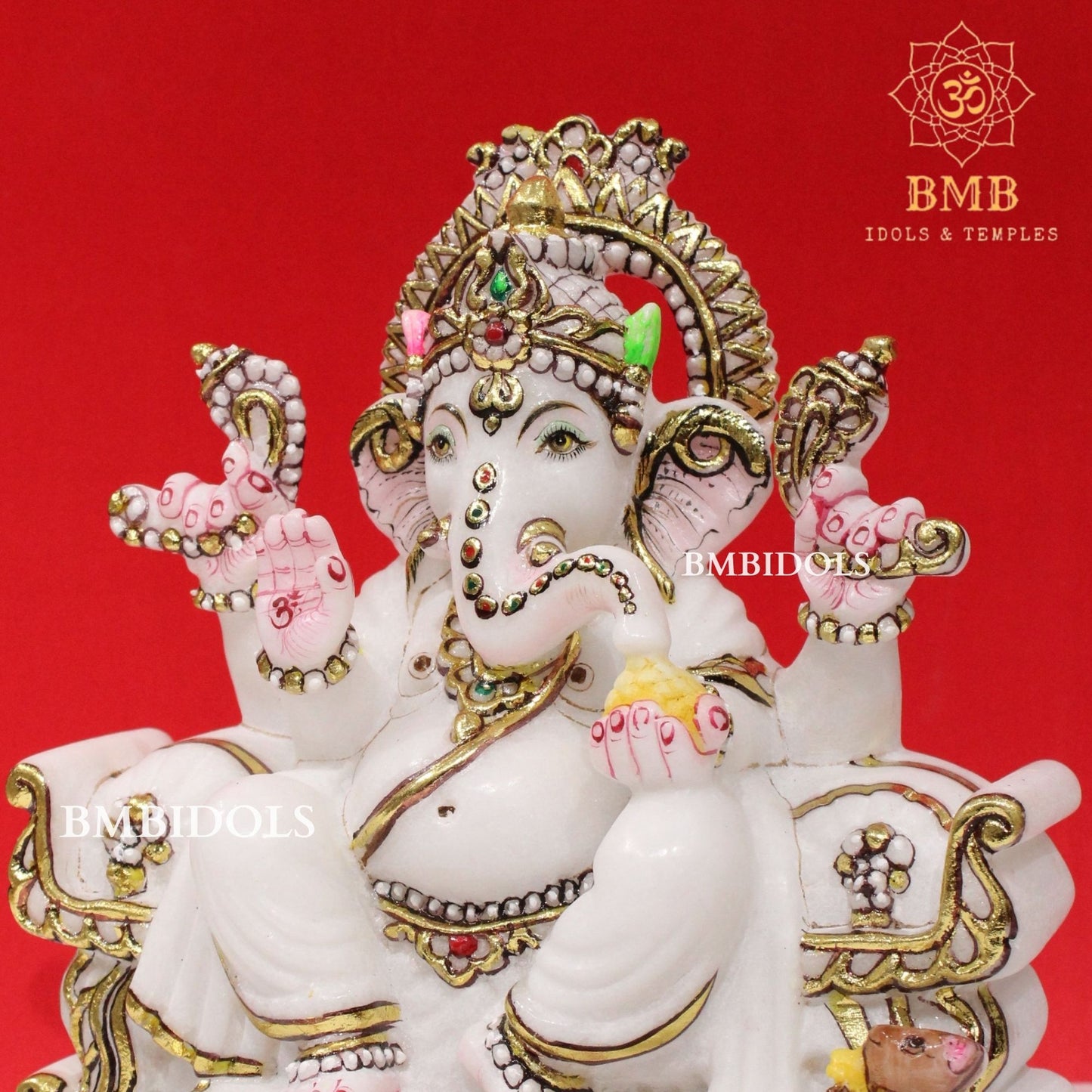 Marble Ganesh Murti sitting on Chowki made in Makrana Marble