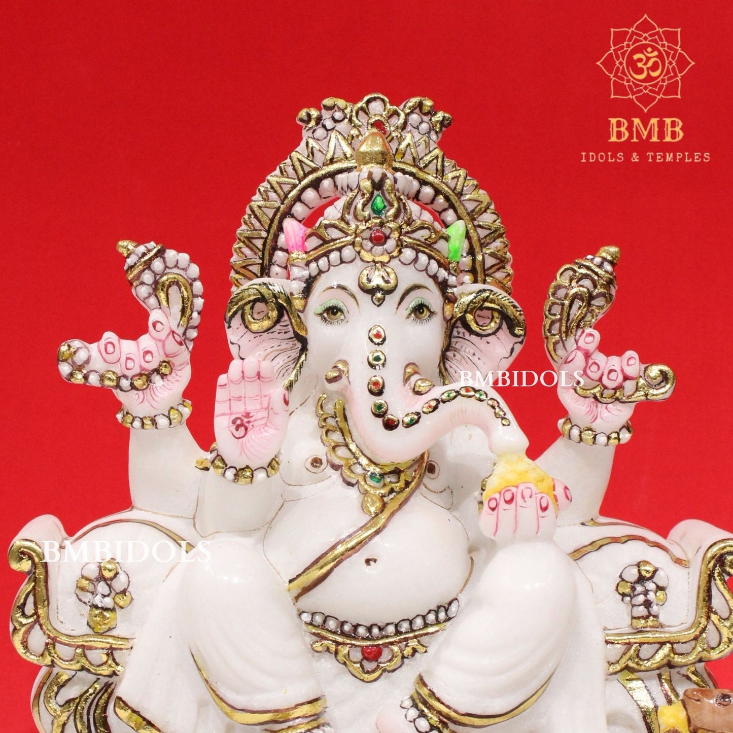 Marble Ganesh Murti sitting on Chowki made in Makrana Marble