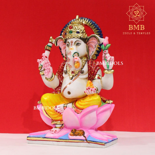 Marble Ganesh Statue in Makrana Marble with full Coloring