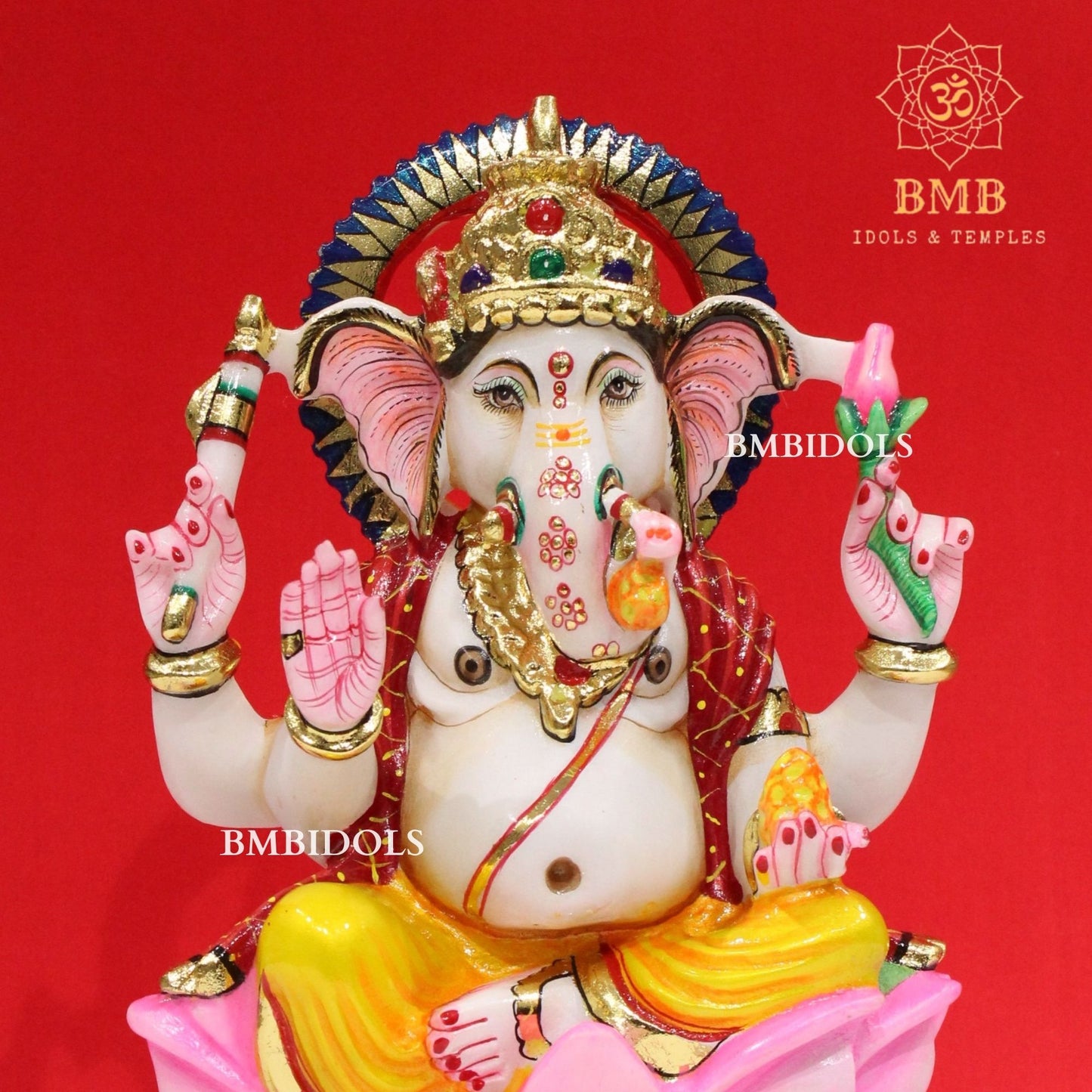Marble Ganesh Statue in Makrana Marble with full Coloring