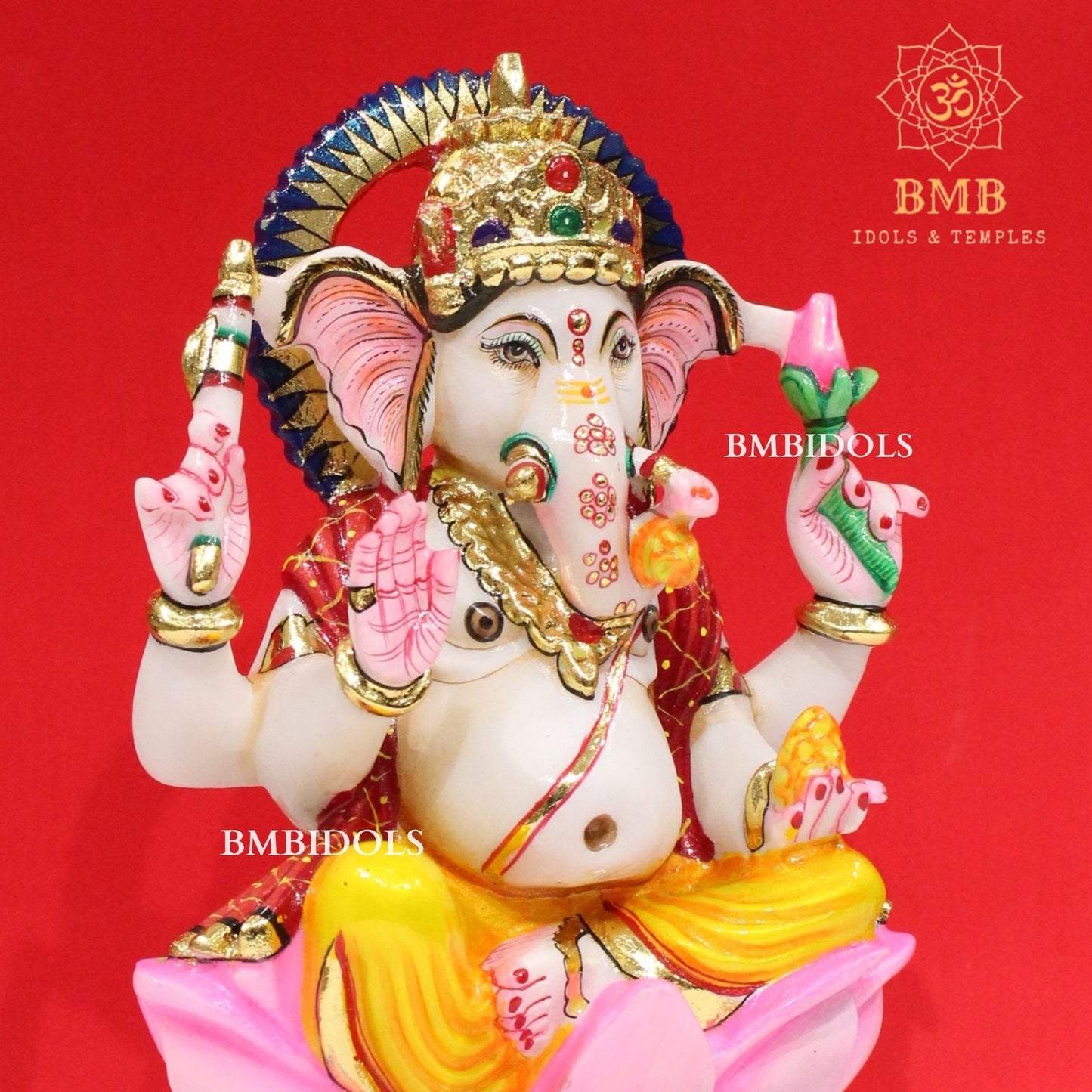 Marble Ganesh Statue in Makrana Marble with full Coloring