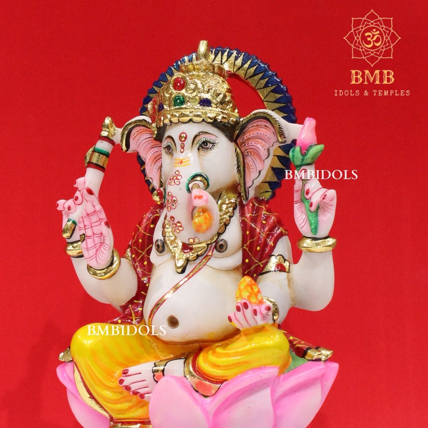 Marble Ganesh Statue in Makrana Marble with full Coloring