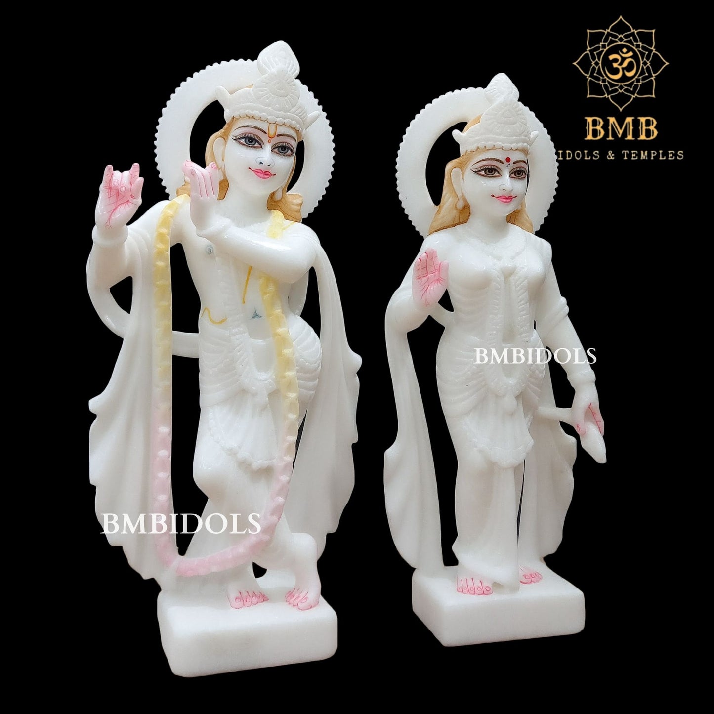 Makrana Marble Radha Krishna Statue in Full Whiteness in 15inch