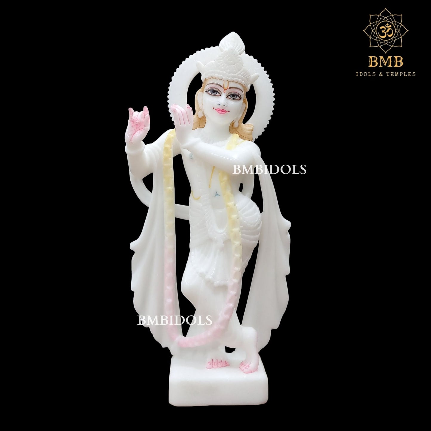 Makrana Marble Radha Krishna Statue in Full Whiteness in 15inch