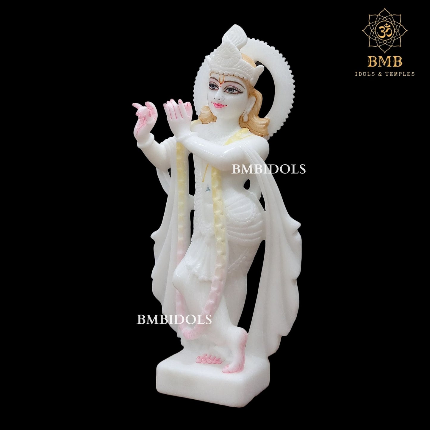 Makrana Marble Radha Krishna Statue in Full Whiteness in 15inch