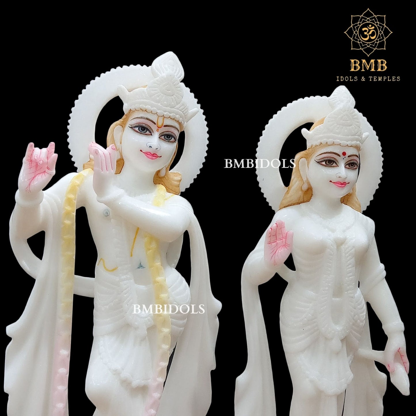 Makrana Marble Radha Krishna Statue in Full Whiteness in 15inch