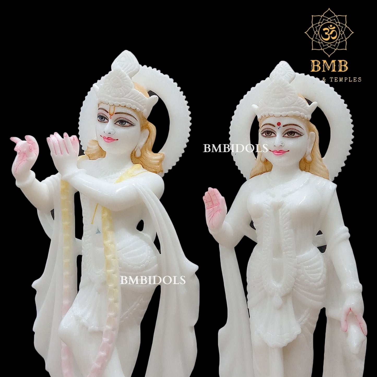 Makrana Marble Radha Krishna Statue in Full Whiteness in 15inch
