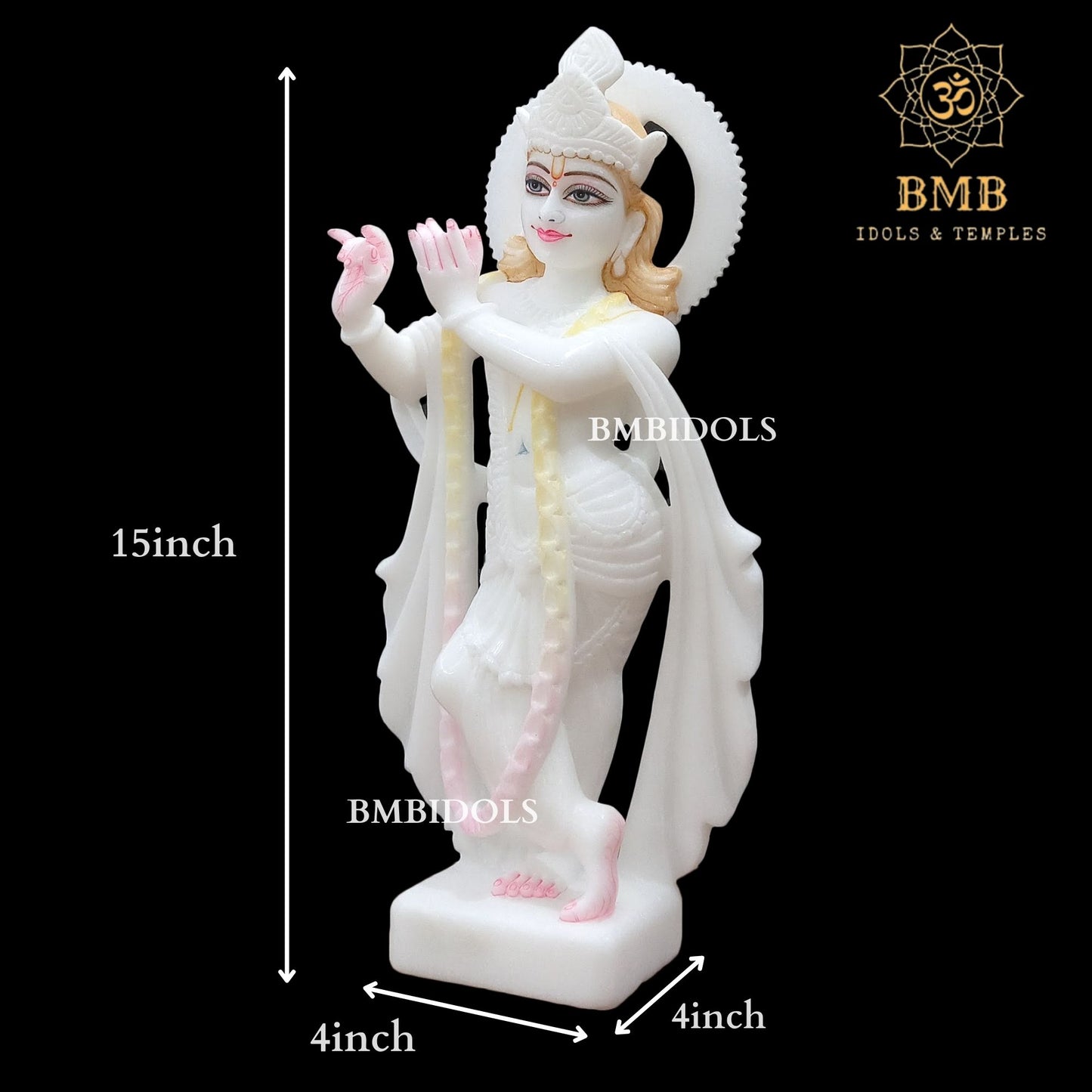 Makrana Marble Radha Krishna Statue in Full Whiteness in 15inch