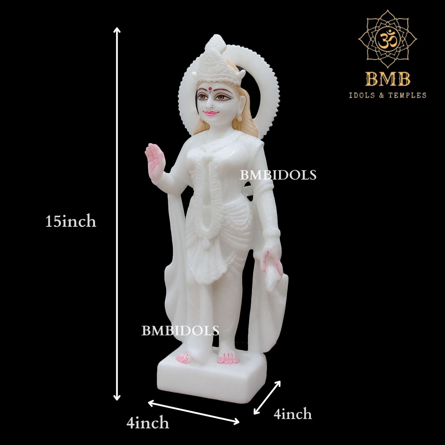 Makrana Marble Radha Krishna Statue in Full Whiteness in 15inch