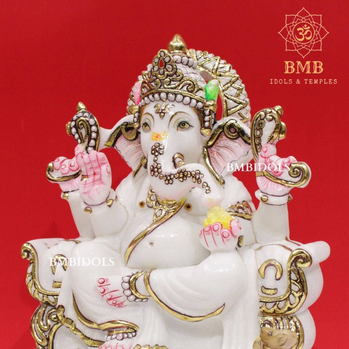 Marble Ganesh Murti in Makrana Marble in 12inches for Homes