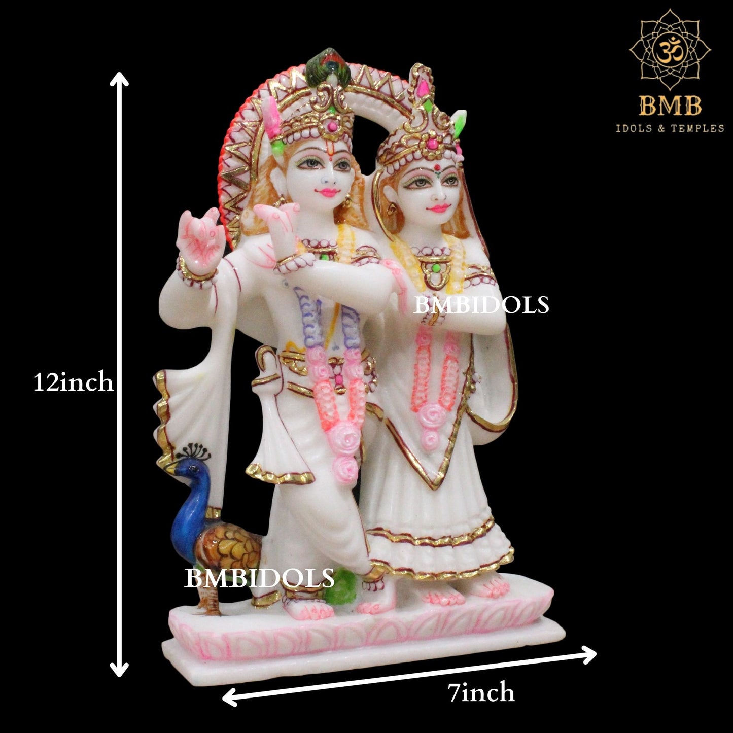 White Marble Jugal Radha Krishna Statue in 12inches Makrana Marble