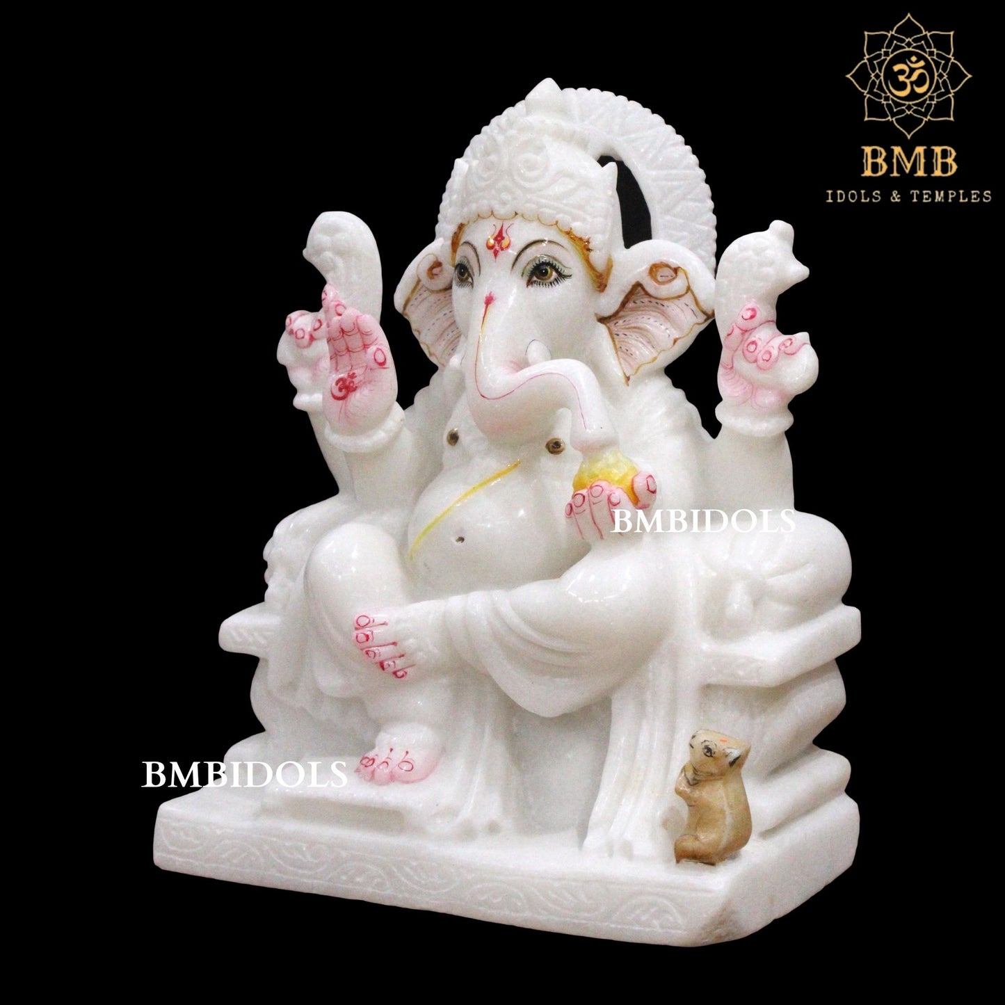 White Makrana Marble Ganesh Murti with four Hands in 12inches