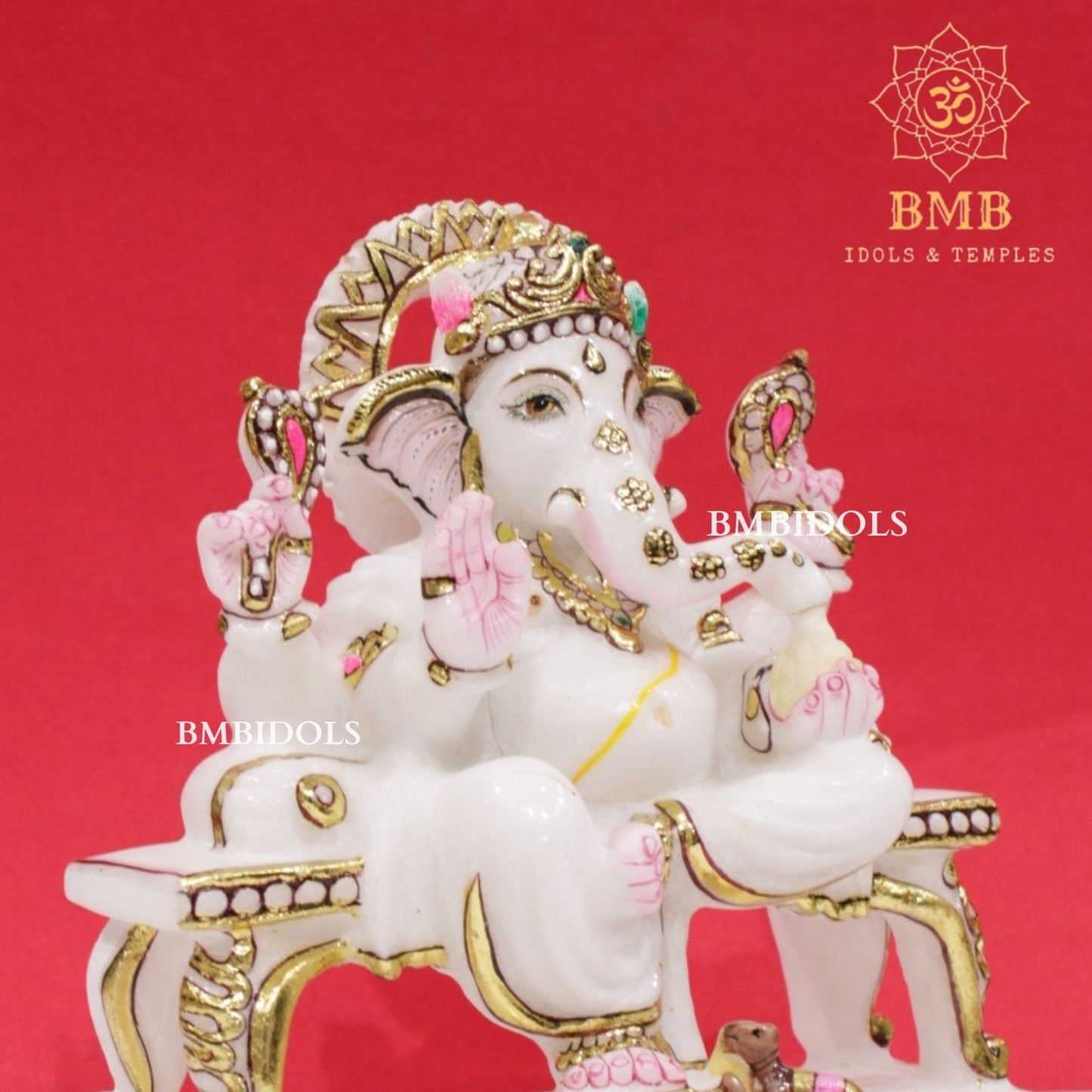 Marble Ganesh Murti in Makrana Marble in 9inches for Homes