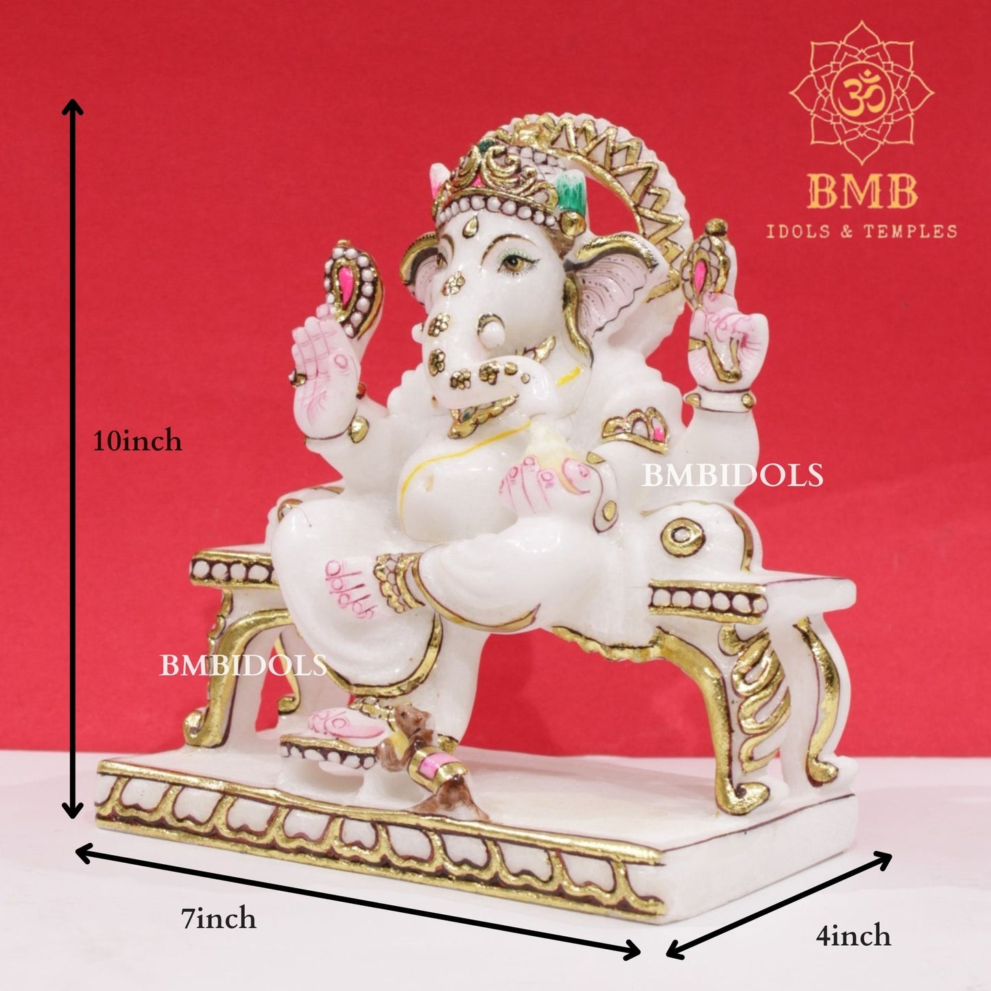 Marble Ganesh Murti in Makrana Marble in 9inches for Homes
