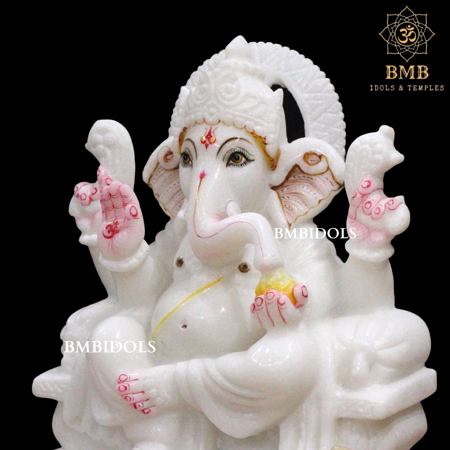 White Makrana Marble Ganesh Murti with four Hands in 12inches