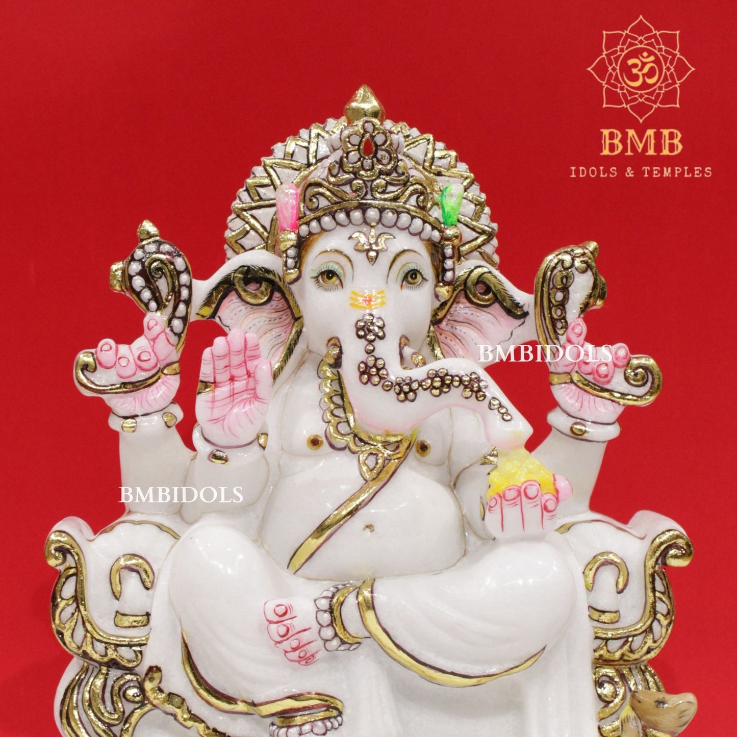 Marble Ganesh Murti in Makrana Marble in 12inches for Homes