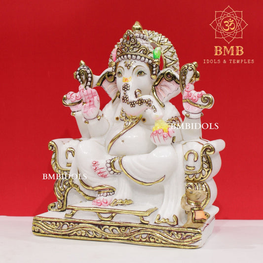 Marble Ganesh Murti in Makrana Marble in 12inches for Homes