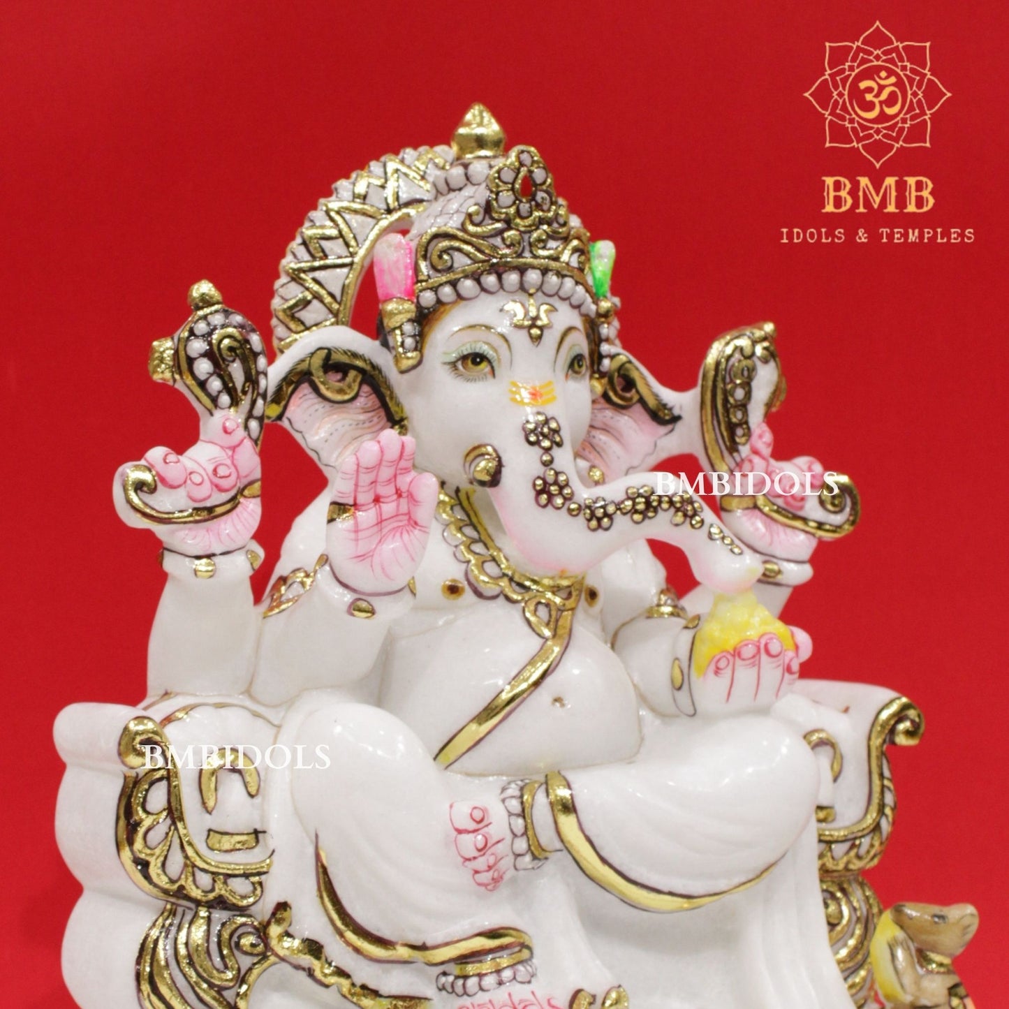 Marble Ganesh Murti in Makrana Marble in 12inches for Homes