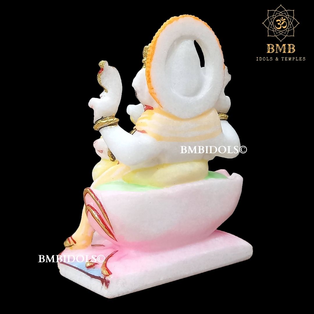 Marble Ganesh Statue for Home Temples in 9inches sitting on Lotus