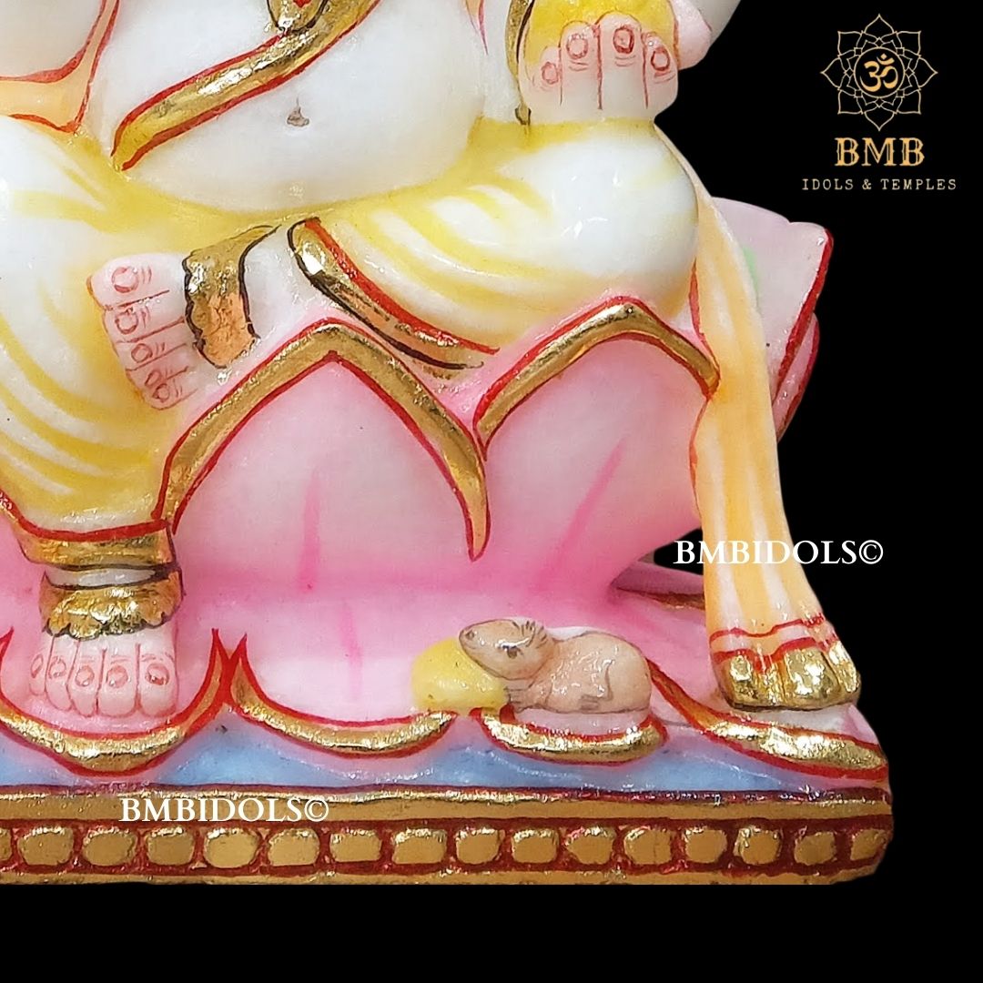 Marble Ganesh Statue for Home Temples in 9inches sitting on Lotus