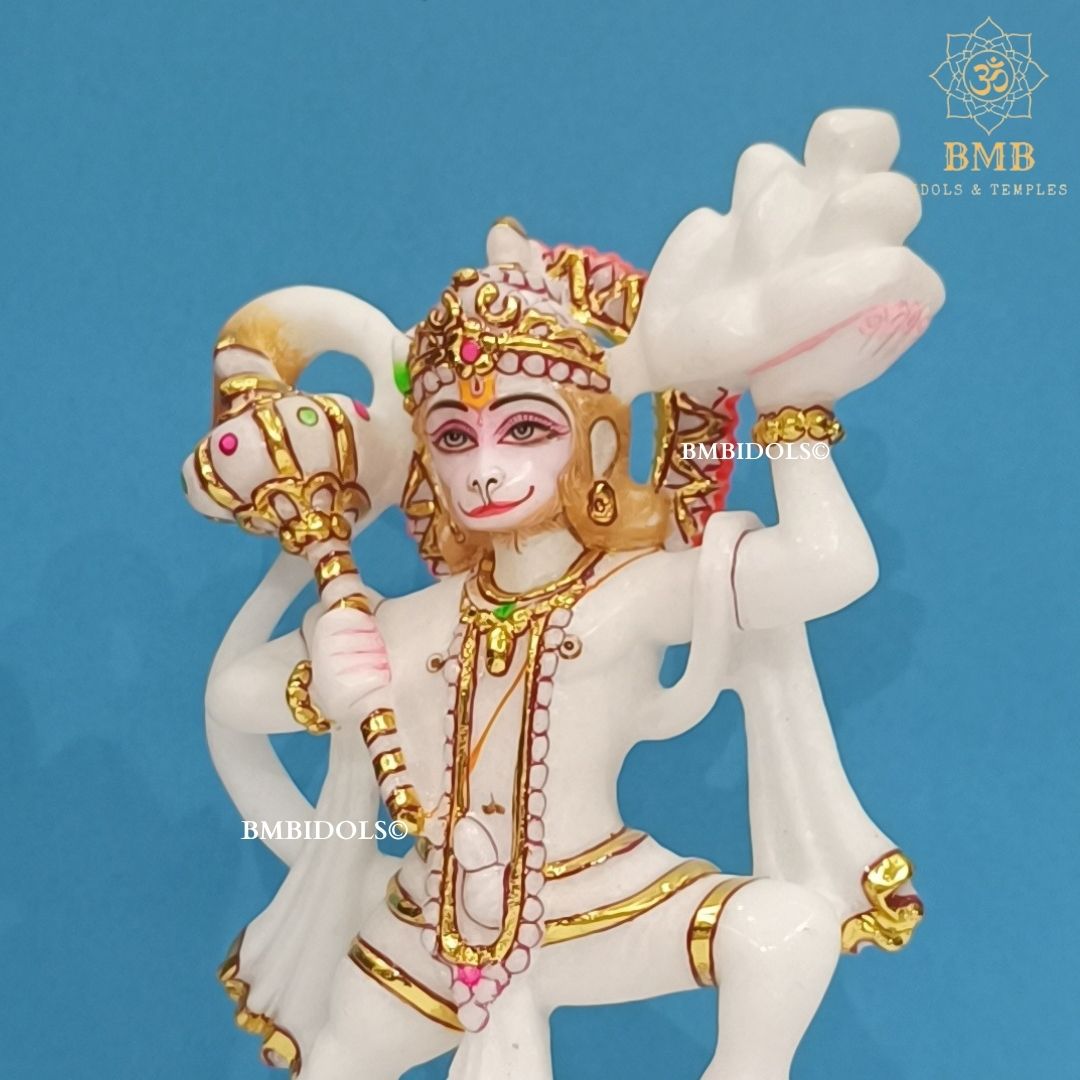 Marble Veer Hanuman Statue made in 7inches for Home and Temples