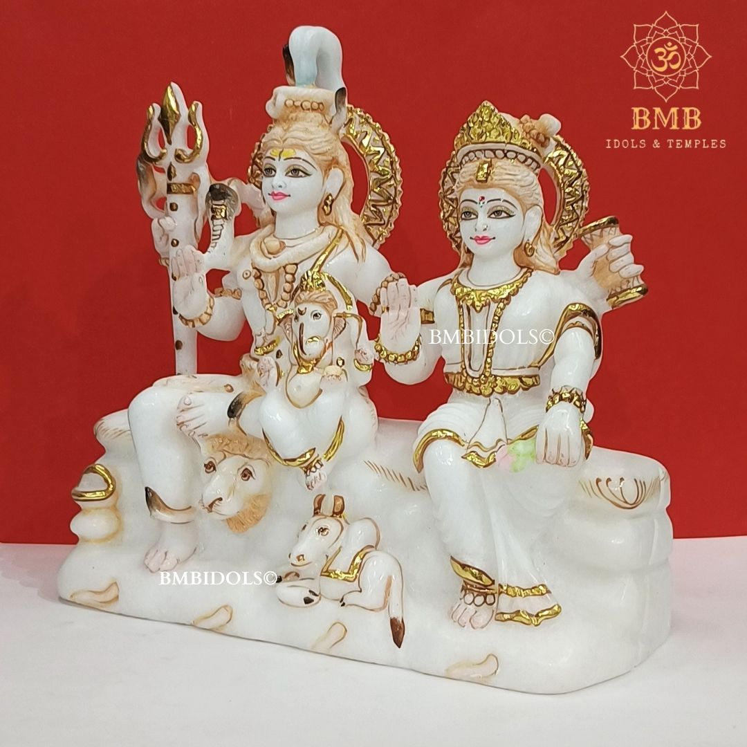 Marble Shiv Parivar with Family made in white Natural Makrana Marble