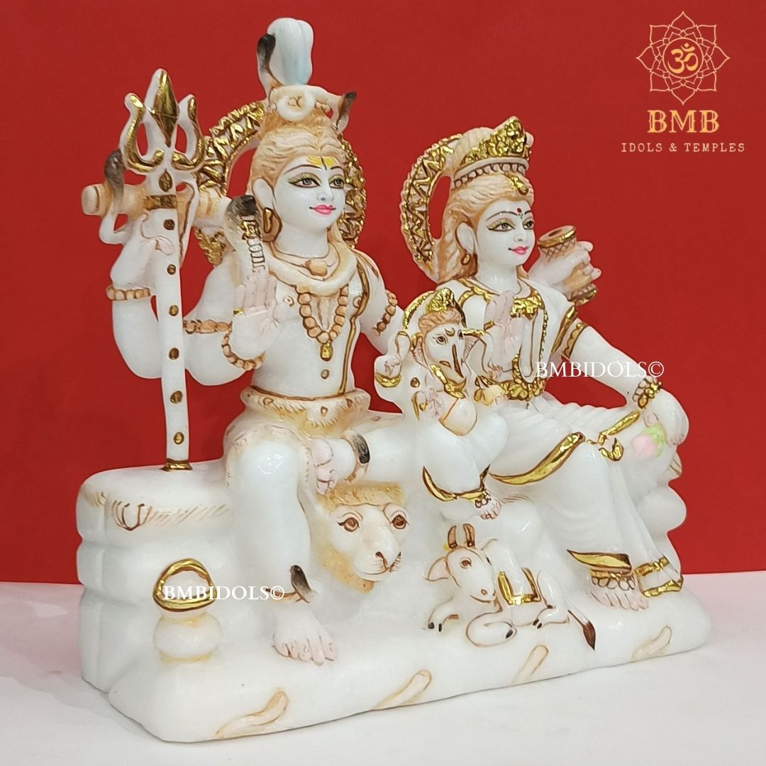 Marble Shiv Parivar with Family made in white Natural Makrana Marble
