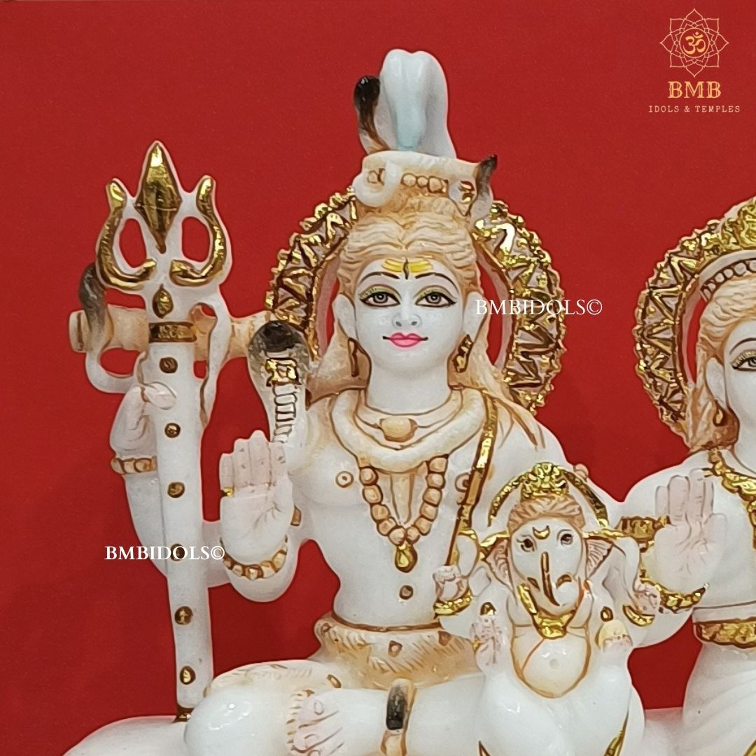 Marble Shiv Parivar with Family made in white Natural Makrana Marble
