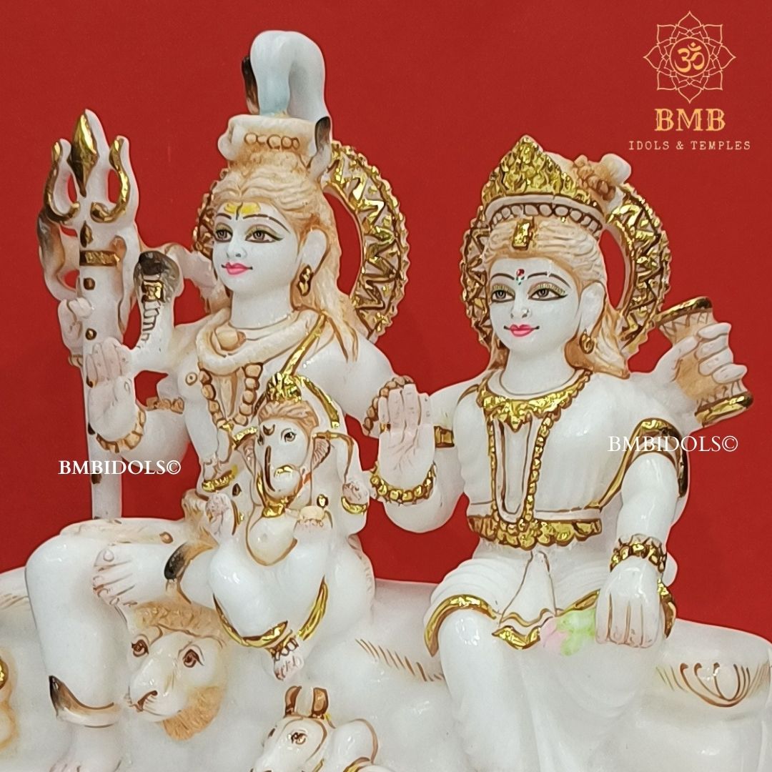 Marble Shiv Parivar with Family made in white Natural Makrana Marble