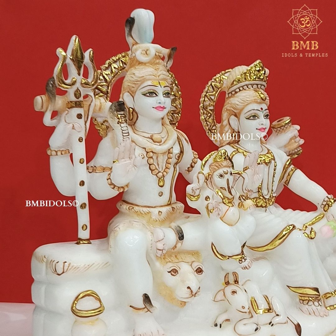 Marble Shiv Parivar with Family made in white Natural Makrana Marble